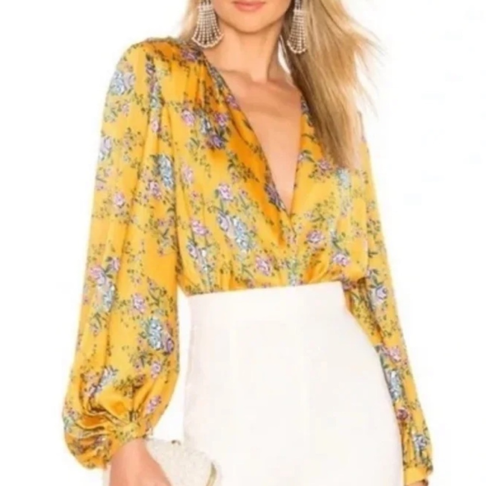 Bronx and Banco Hannah Yellow Floral Plunge Bodysuit – Size S